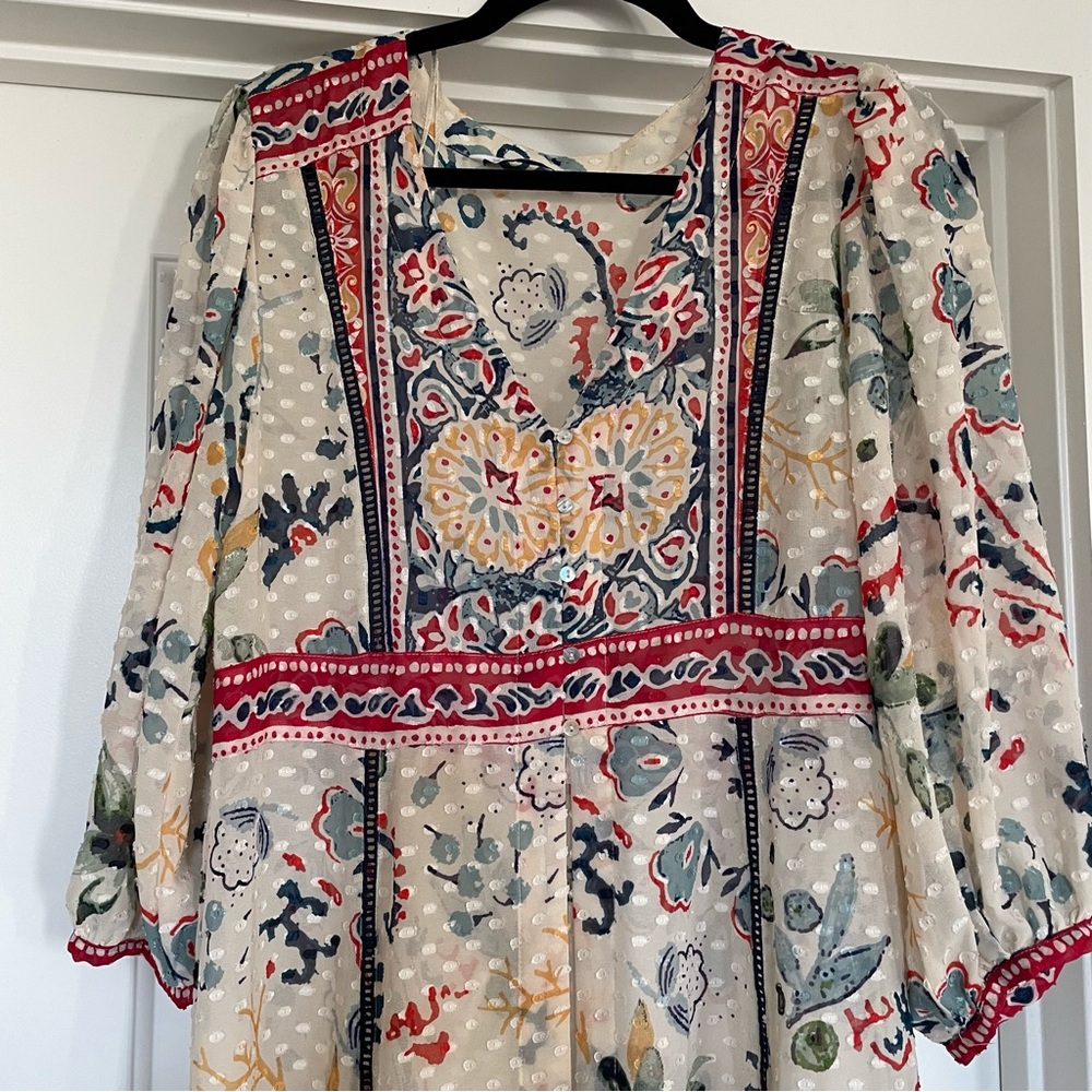 Zara Swiss Dot Duster Shirtdress in Floral Paisley Print - Size Small - Picture 5 of 13